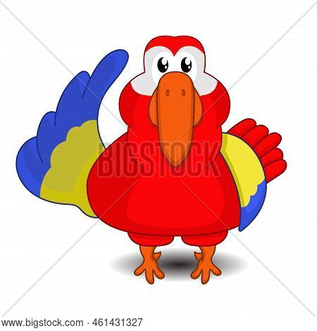 Cartoon Parrot Bird Standing Happy Waving Hand