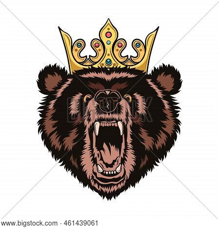 Animal Angry Characters Set. Bear In Riyal Monarch Crown, Bulldog In Gangster Cap With Open Jaws. Vi