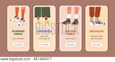 Ad Banners For Fashion Sneakers Store. Vertical Promotion Background Designs For Online Sport Shoes 