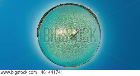 People Kayaking In Mediterranean By Piana Island And Petit Sperone Beach Concept Of Environment. Tin
