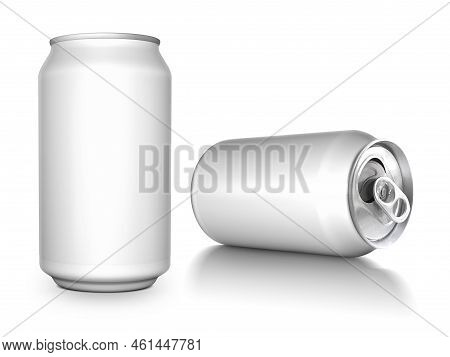 Aluminum White Can Mockup Isolated On White Background. 330ml Aluminum Soda Can Mockup