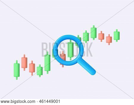 3d Growth Stock Diagram Financial Graph Or Business Investment Market Trade. Magnifier Analyze Inves