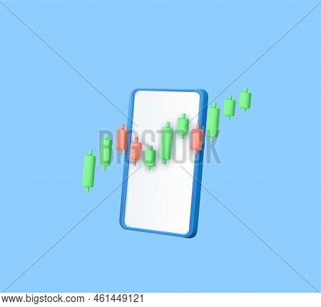 3d Candle Stick Graph Chart Of Online Stock Market Trading With Mobile Phone. Investment Trading Sto
