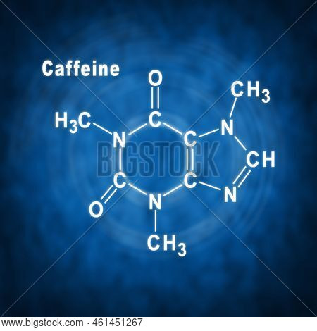 Caffeine Structural Chemical Formula On A Blue Background