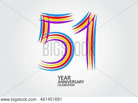 51 Years Anniversary Celebration Logotype Colorful Line Vector, 51th Birthday Logo, 51 Number Design