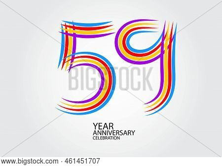 59 Years Anniversary Celebration Logotype Colorful Line Vector, 59th Birthday Logo, 59 Number Design