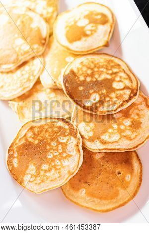 Freshly Made Small Pancakes On A Kefir Base.
