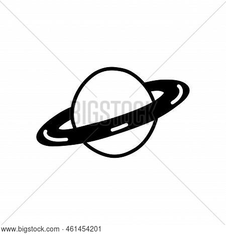 Planet With A Ring. Saturn Or Jupiter, Uranus Or Neptune. Black And White Vector Illustration In Doo