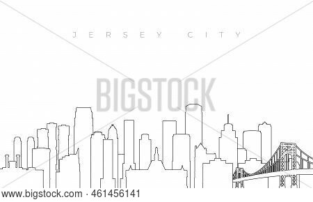 Outline Jersey City Skyline. Trendy Template With Jersey City Buildings And Landmarks In Line Style.