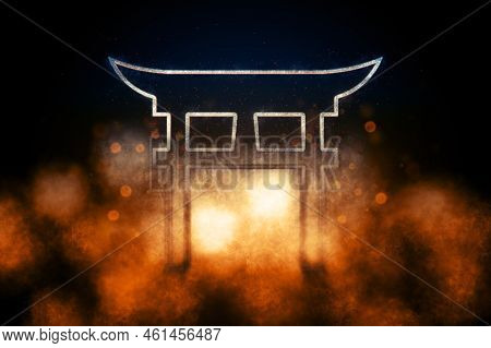 Shinto symbol, japan Gate Torii Gate Blue Gold Symbol