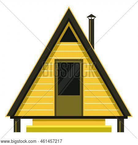 Small A-frame House, Shelter Cabin, Front View, Vector