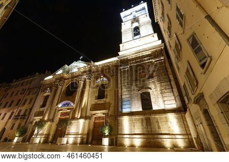 Cathedral Sainte-marie De La Seds At Night , Toulon, France.