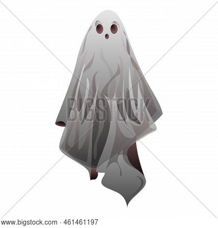 Ghost With Eyes In Realistic Style. Helloween Creepy Costume For Party. Colorful Vector Illustration