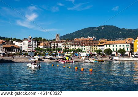 Vevey, Switzerland - July 14, 2022: Vevey Is A Town In Switzerland In The Canton Of Vaud, On The Nor