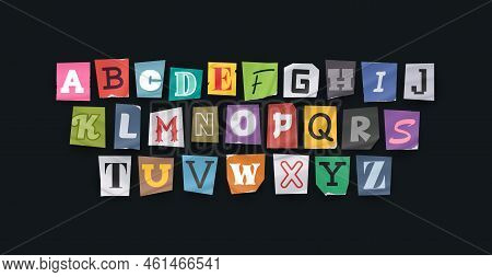 Paper Style Ransom Note Letter. Cut Letters. Clipping Alphabet. Vector Font.