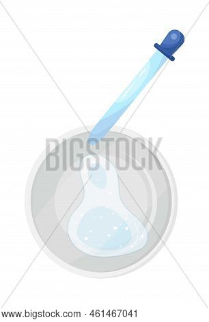 Petri Dish With Pipet In Flat Style Vector Icon Sign. Medical Tool, Laboratory Dish For Clinical Rea
