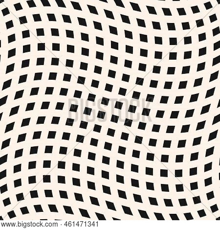 Black And White Vector Checkered Seamless Pattern With Optical Illusion Effect. Simple Abstract Vect