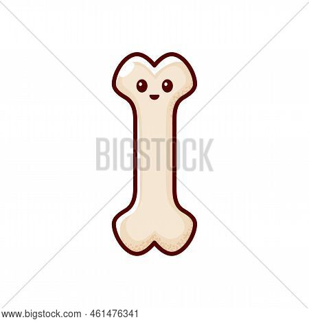 Cartoon Bone Character Funny Human Organ. Vector Healthy Bone With Cute Face, Skeleton Part. Anatomi