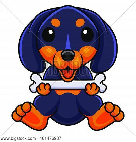 Vector Illustration Of Cute Dashund Dog Cartoon Holding A Bone