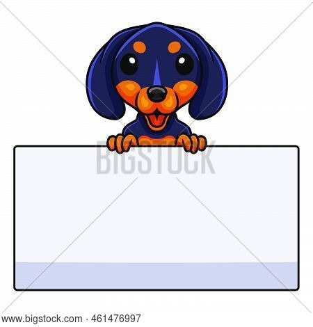 Vector Illustration Of Cute Dashund Dog Cartoon Holding Blank Sign