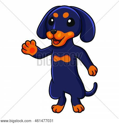 Vector Illustration Of Cute Dashund Dog Cartoon Waving Hand