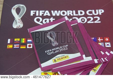 Bauru, Brazil - Sep 12th, 2022: Close Up Of Panini Album Fifa World Cup 2022 - Qatar. Close Up Of St