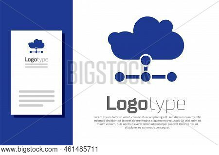 Blue Network Cloud Connection Icon Isolated On White Background. Social Technology. Cloud Computing 