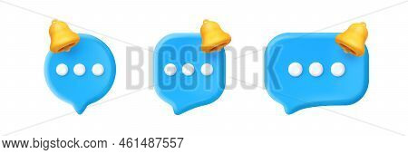 3d Render Notification Speech Bubbles With Bells, Isolated News And Income Message Balloons. Dialogu