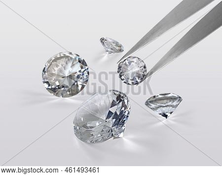 Brilliant Cut Diamond Held By Tweezers. For Design