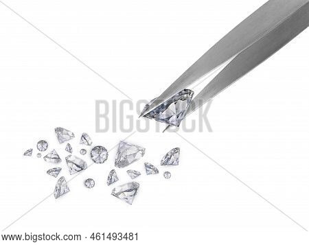 Brilliant Cut Diamond Held By Tweezers. For Design