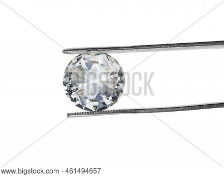 Brilliant Cut Diamond Held By Tweezers. For Design