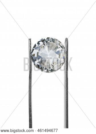 Brilliant Cut Diamond Held By Tweezers. For Design