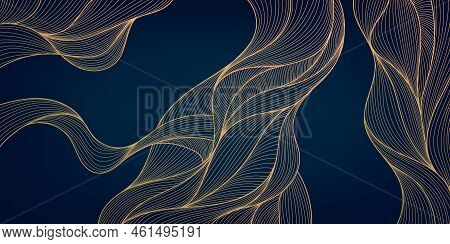 Vector Abstract Golden Luxury Pattern, Lines Background. Line Arts Wallpaper. Wavy Art Deco Texture 