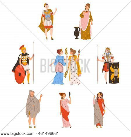 Ancient Romans Character As Cultural Ethnicity Or Nationality From Classical Antiquity Vector Set