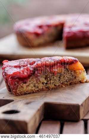 Plum Pie. Rustic Plum Cake On A Dark Wooden Background. High Quality Photo