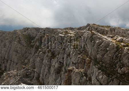 Walking On The Ridges Of Sirente Mountain With Clouds In Abruzzo Italy