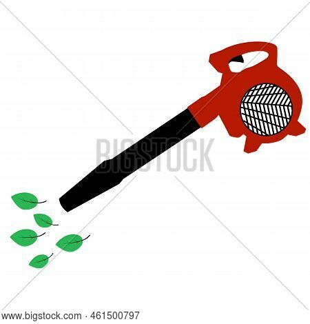 Blower With Leaves Icon On White Background. Leaf Blower Sign. Bright Leaf Garden Blower Symbol. Fla