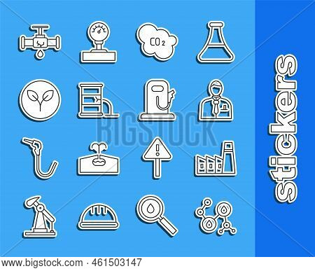 Set Line Molecule Oil, Oil Industrial Factory Building, Businessman Stock Market Trader, Co2 Emissio