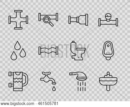 Set Line Heated Towel Rail, Washbasin, Pipe Adapter, Water Tap, Industry Metallic Pipe, Shower And T