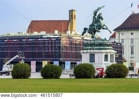 Vienna, Austria - October 2021: Statue Of Archduke Charles On Heldenplatz Square