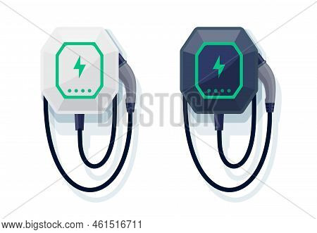 Electric Car Small Home Wall Charger With Cable. Fast Smart Intelligent Wallbox Ev Charging Station.