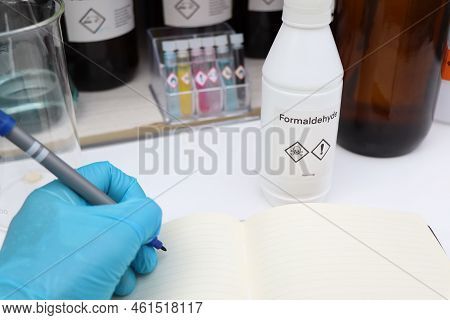 Formaldehyde In Bottle, Chemical In The Laboratory And Industry