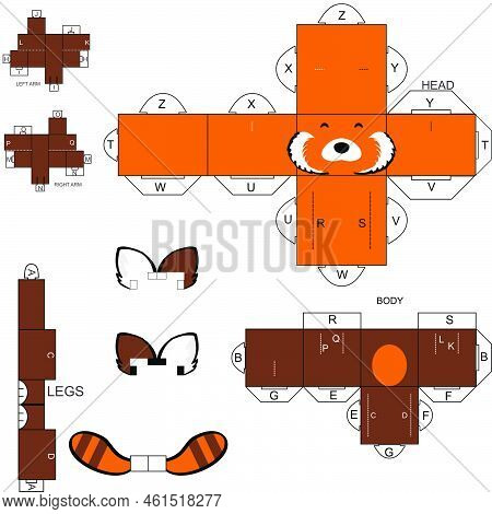 Cube Mockup Red Panda Character Cartoon Illustration, Cube Craft Design In Vector Format