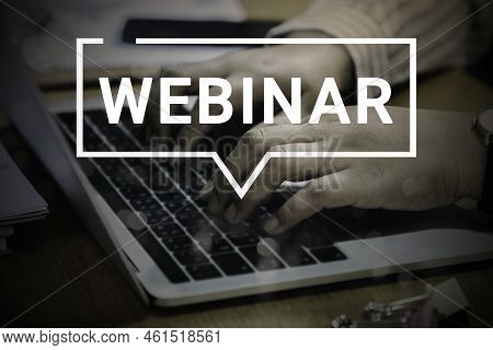 Businessman And Team Work Using A Laptop Computer With Webinar E-business Browsing Connection And Cl