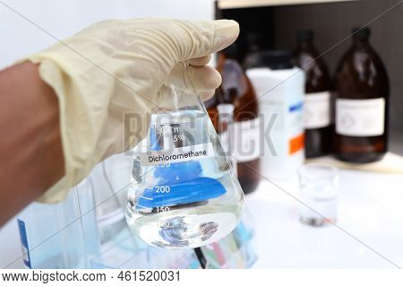 Dichloromethane In Glass, Chemical In The Laboratory And Industry