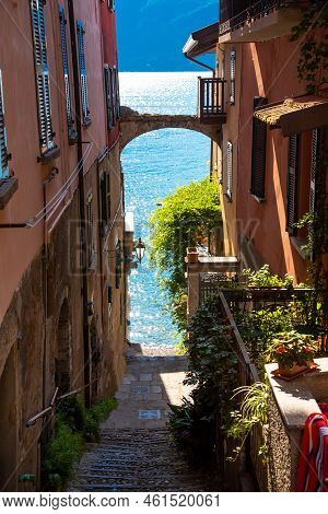 Small Town Street On Lake Como Coast, Italy
