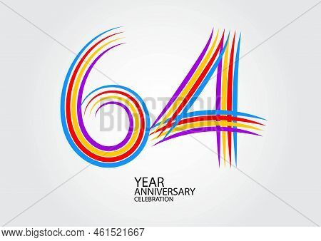 64 Years Anniversary Celebration Logotype Colorful Line Vector, 64th Birthday Logo, 64 Number Design
