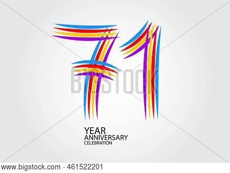 71 Years Anniversary Celebration Logotype Colorful Line Vector, 71th Birthday Logo, 71 Number Design