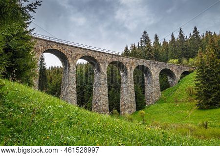The Chmaros Viaduct, Stone Railway Bridge Near Of The Telgart Town In Central Slovakia, Europe.