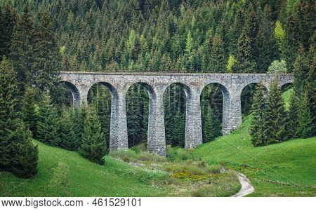 The Chmaros Viaduct, Stone Railway Bridge Near Of The Telgart Town In Central Slovakia, Europe.